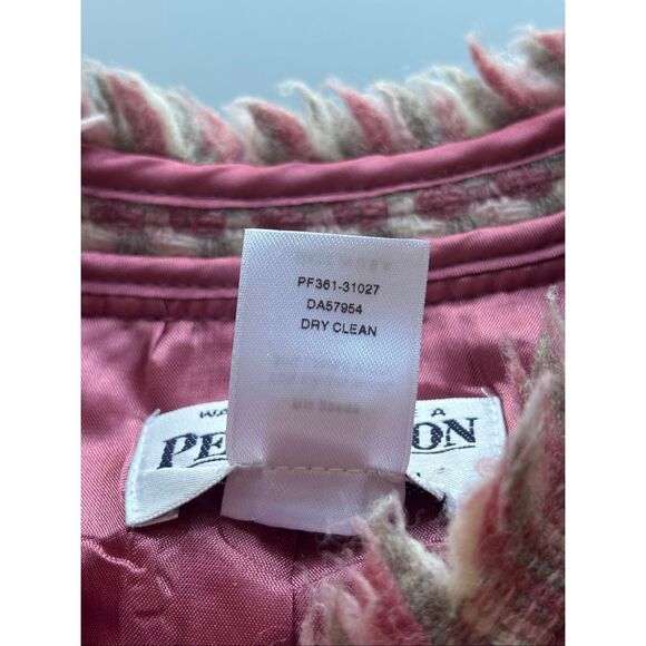 Pendleton Tweed virgin wool Blazer cropped pink gray cream fringe size 6P Made i - Picture 4 of 10